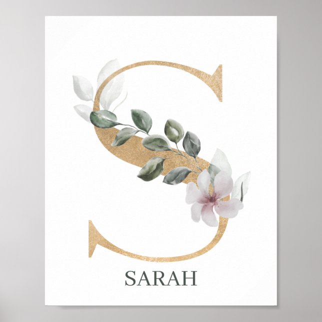 S Monogram Floral Personalised Poster (Front)