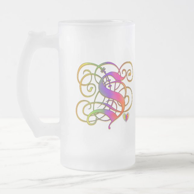 S Monogram "Gothic Rainbow" Mugs Cups and Steins (Left)