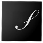 S Monogram Initial White on Black Tile<br><div class="desc">Classic White Letter Monogram on Black Background, S.</div>