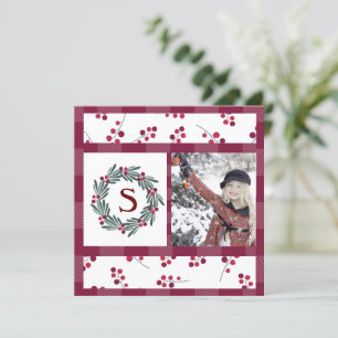 “S” Monogram Photo Holly Berry Wreath Holiday