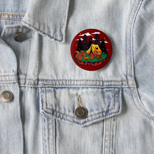S’more Fun With This Camping Squirrel 6 Cm Round Badge (In Situ)