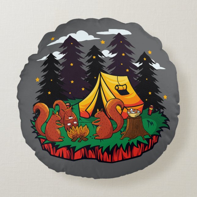 S’more Fun With This Camping Squirrel Round Cushion (Front)