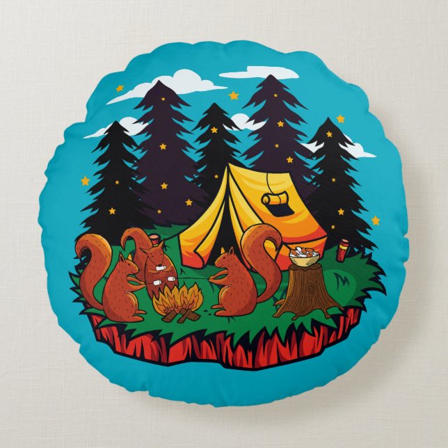 S’more Fun With This Camping Squirrel Round Cushion (Front)