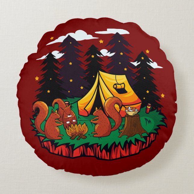 S’more Fun With This Camping Squirrel Round Cushion (Front)