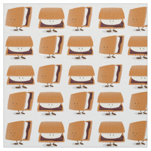 S’mores Cartoon Brown White Smiling Pattern Fabric