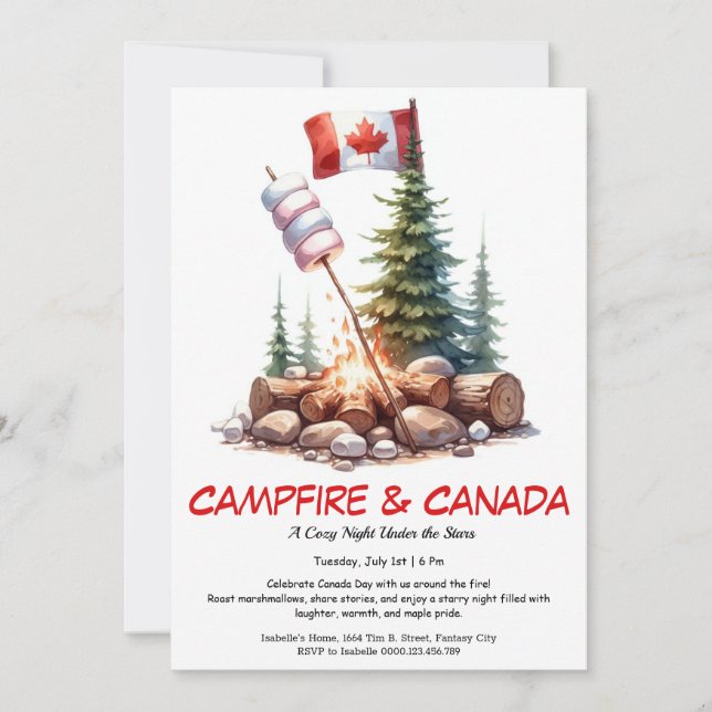 S’mores, Stories & Stars | Canada Day Campfire  Invitation (Front)