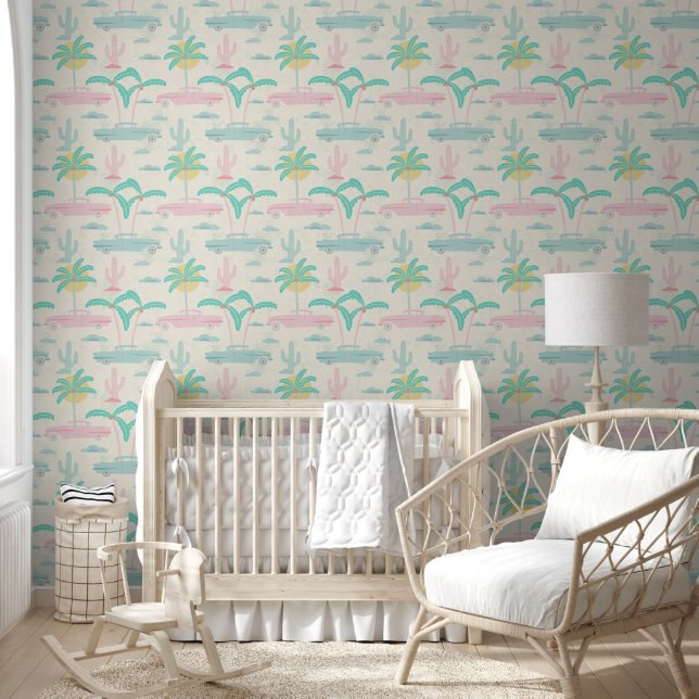 S -Palm Springs Pastel Design – Cars & Palms  Wallpaper (Kids)