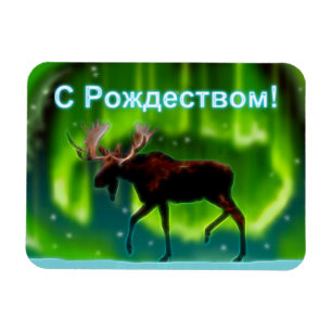 S Rozhdestvom - Northern Lights Moose Magnet