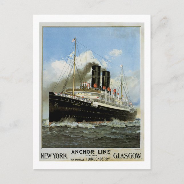 S.S. Caledonia - New York to and from Glasgow Postcard (Front)