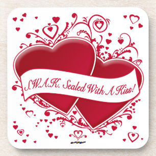 S.W.A.K. Sealed With A Kiss! Red Hearts Coaster