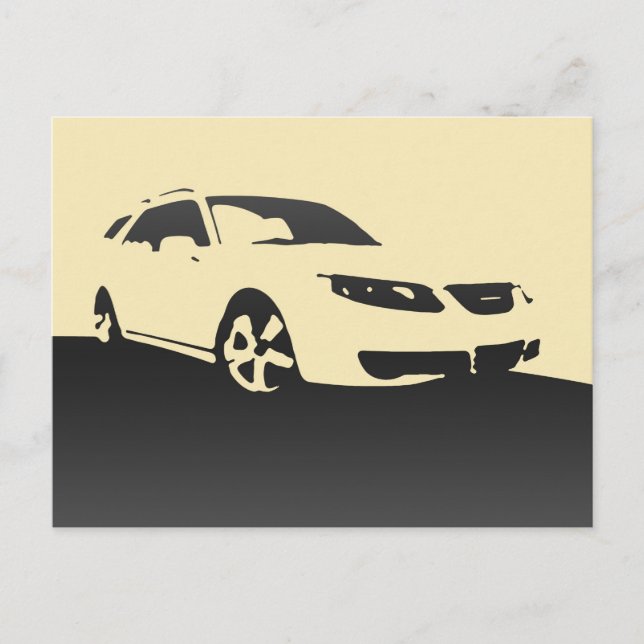 Saab 9-5 Aero front - Charcoal on cream background Postcard (Front)