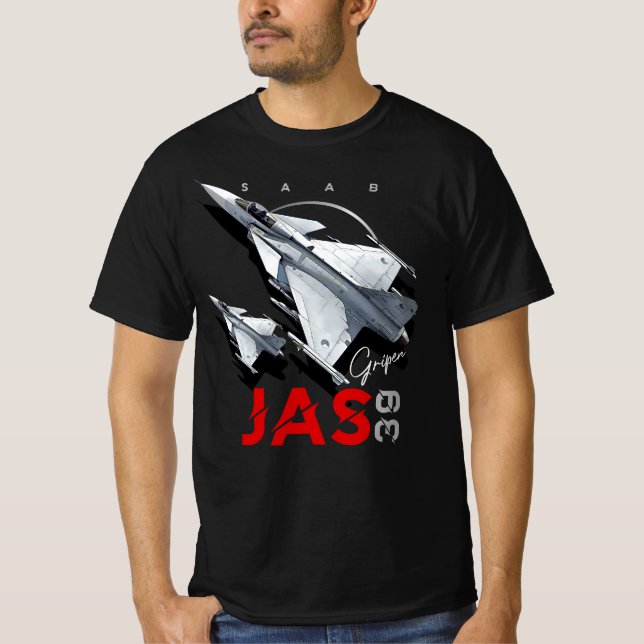 Saab JAS39 Gripen Swedish Fighterjet Aircraft T-Shirt (Front)