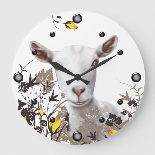 Saanen Dairy  Goat Painting Floral  Wall Clock (Front)
