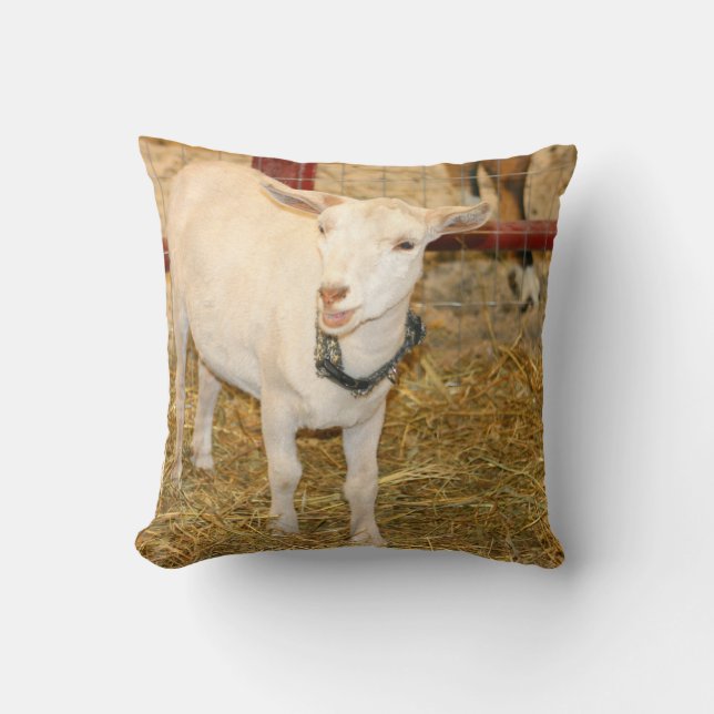 Saanen doeling goat mouth open cushion (Front)