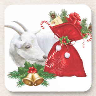 Saanen Goat With Holiday Spirit Coaster