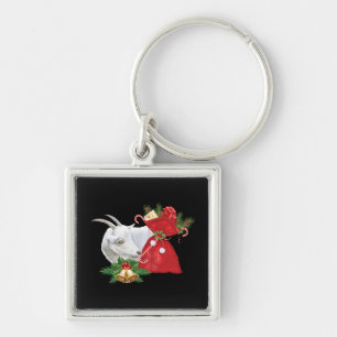 Saanen Goat With Holiday Spirit Key Ring
