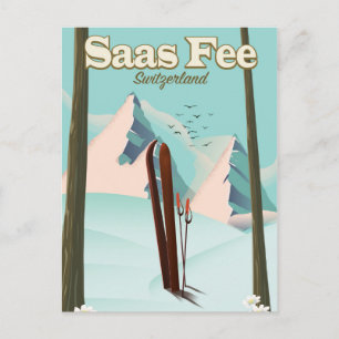 Saas Fee Ski travel poster print Postcard