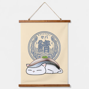 Saba Mackerel Sushi Cat Hanging Tapestry