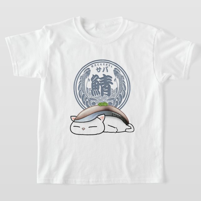 Saba Mackerel Sushi Cat  T-Shirt (Laydown)