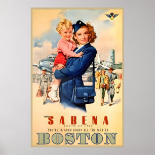 Sabena Airlines Boston Massachusetts Audrey Poster