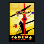 Sabena Art Deco Compass Poster<br><div class="desc">Vintage air travel poster for now defunct Belgian airline Sabena, showing a propeller plane flying over London's Tower Bridge with a compass and route map design all executed in brilliant art deco style.</div>