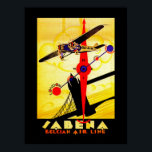 Sabena Art Deco Compass Poster<br><div class="desc">Vintage air travel poster for now defunct Belgian airline Sabena,  showing a propeller plane flying over London's Tower Bridge with a compass and route map design all executed in brilliant art deco style.</div>