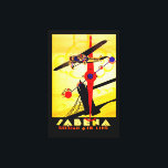 Sabena Art Deco Compass - XL Canvas Print<br><div class="desc">Vintage air travel poster for now defunct Belgian airline Sabena,  showing a propeller plane flying over London's Tower Bridge with a compass and route map design all executed in brilliant art deco style.</div>