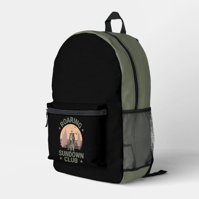 Sabertooth Tiger Retro Forest Sunset Club Printed Backpack (Back Corner Right)