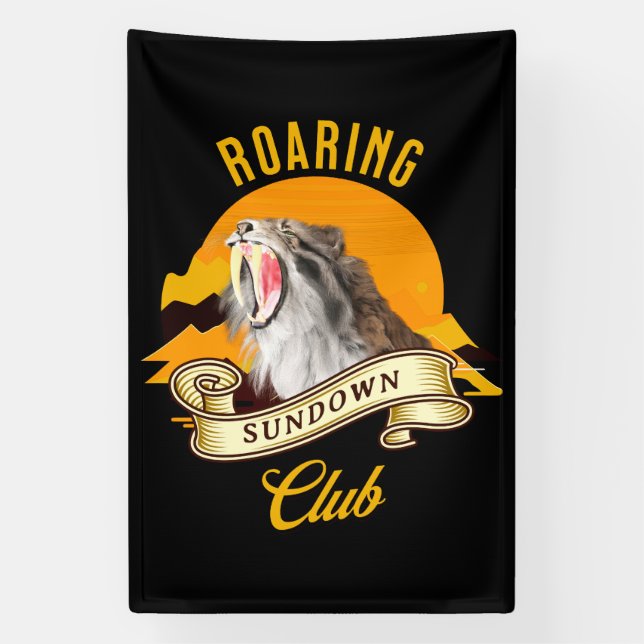 Sabertooth Tiger Retro Sunset Adventure Club Banner (Vertical)