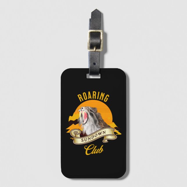 Sabertooth Tiger Retro Sunset Adventure Club Luggage Tag (Front Vertical)