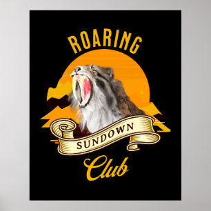 Sabertooth Tiger Retro Sunset Adventure Club Poster