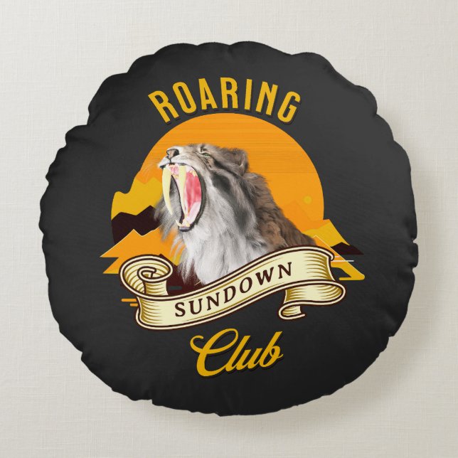 Sabertooth Tiger Retro Sunset Adventure Club Round Cushion (Front)