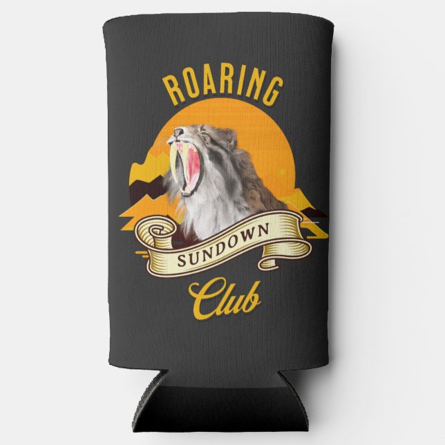 Sabertooth Tiger Retro Sunset Adventure Club Seltzer Can Cooler (Front)