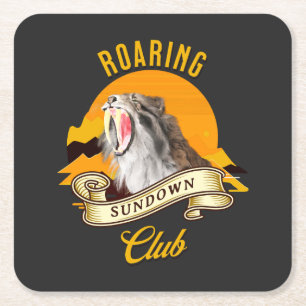 Sabertooth Tiger Retro Sunset Adventure Club Square Paper Coaster