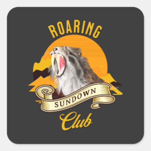 Sabertooth Tiger Retro Sunset Adventure Club Square Sticker