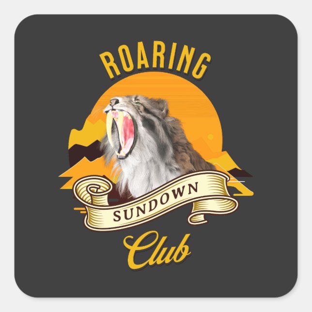 Sabertooth Tiger Retro Sunset Adventure Club Square Sticker (Front)