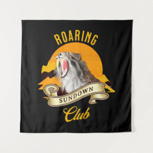 Sabertooth Tiger Retro Sunset Adventure Club Tapestry