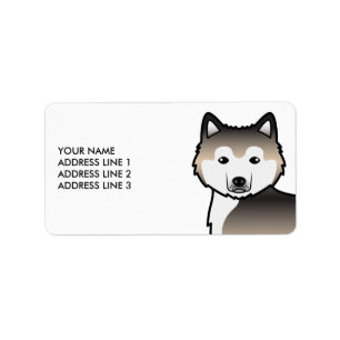 Sable Alaskan Malamute Cartoon Dog & Custom Text Label