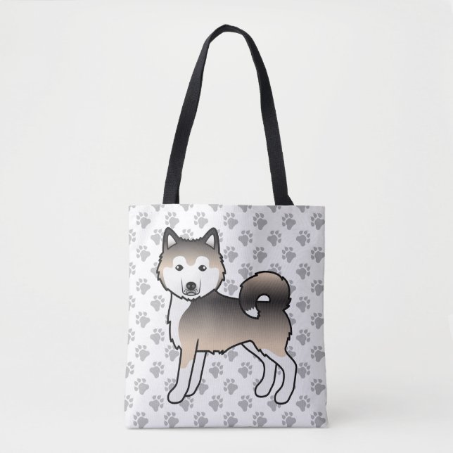 Sable Alaskan Malamute Cute Dog & Paws Tote Bag (Front)
