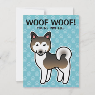 Sable And White Alaskan Malamute Dog Illustration Invitation