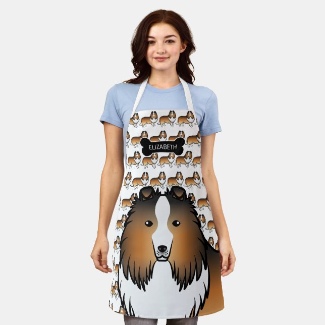 Sable Cartoon Sheltie With Dog Bone & Name Apron (Worn)