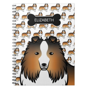 Sable Cartoon Sheltie With Dog Bone & Name Notebook