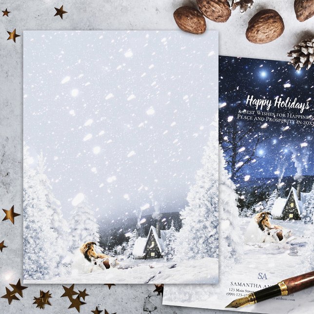 Sable Collie & Lambs, Snowy Christmas - Stationery (Creator Uploaded)