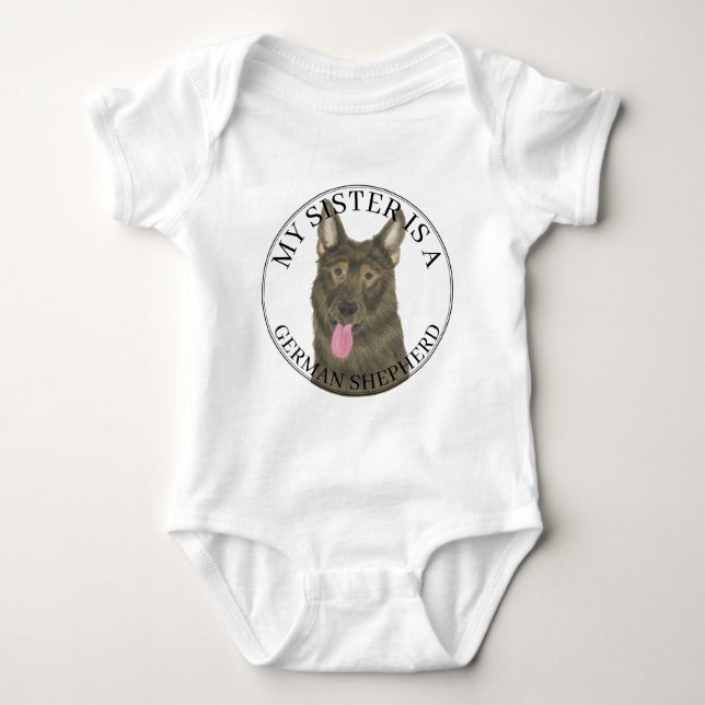 Sable German Shepherd Sister Baby Bodysuit (Front)