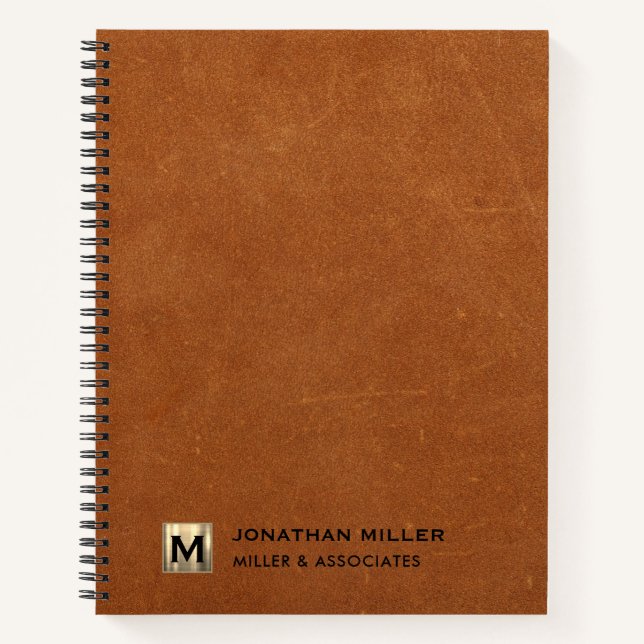 Sable Leather Luxury Gold Initial Logo Notebook (Front)