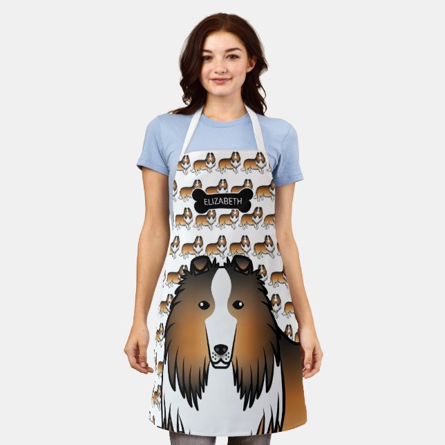 Sable Rough Collie Cute Cartoon Dog & Name Apron (Worn)