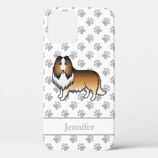 Sable Rough Collie Cute Cartoon Dog & Name Case-Mate iPhone Case (Back)