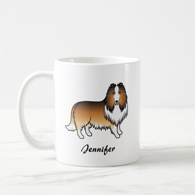Sable Rough Collie Cute Cartoon Dog & Name Coffee Mug (Left)
