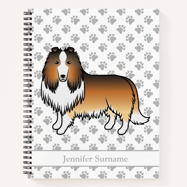 Sable Rough Collie Cute Cartoon Dog & Name Notebook (Front)