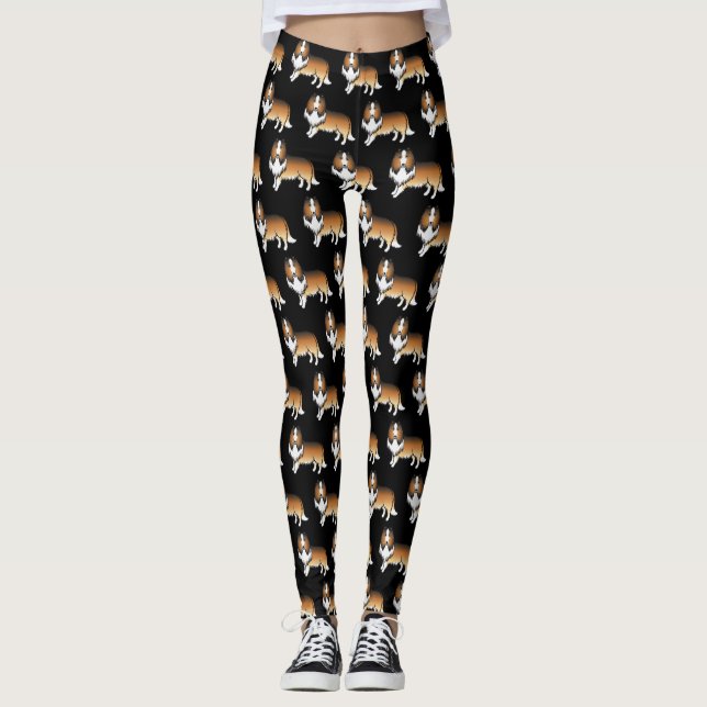 Sable Rough Collie Cute Cartoon Dog Pattern Leggings (Front)